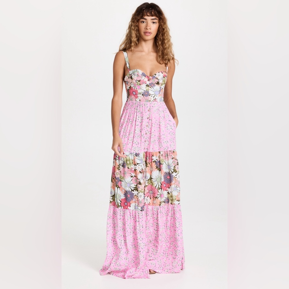 Pink Floral Tiered Maxi Dress with Straps - Picture 6 of 6
